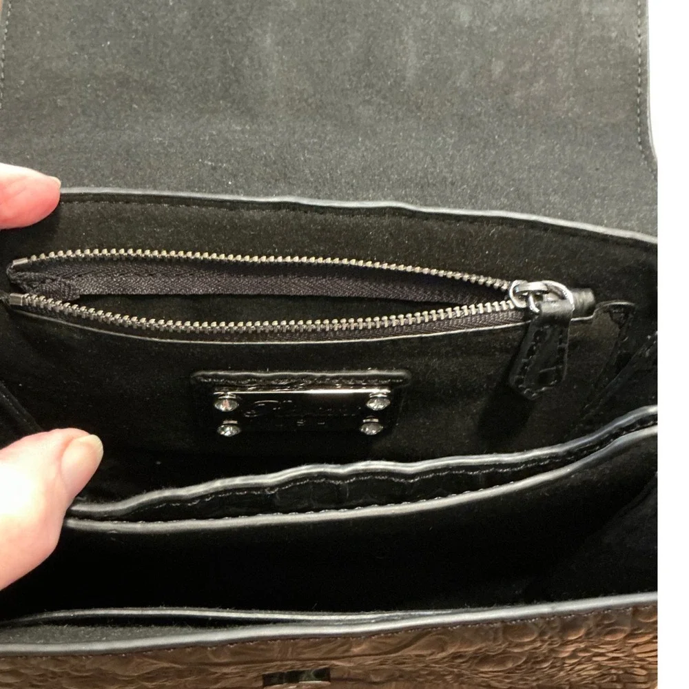 Raviani Designer‎ Top Handle Bag Black Furry Leather Alligator Embossed Purse